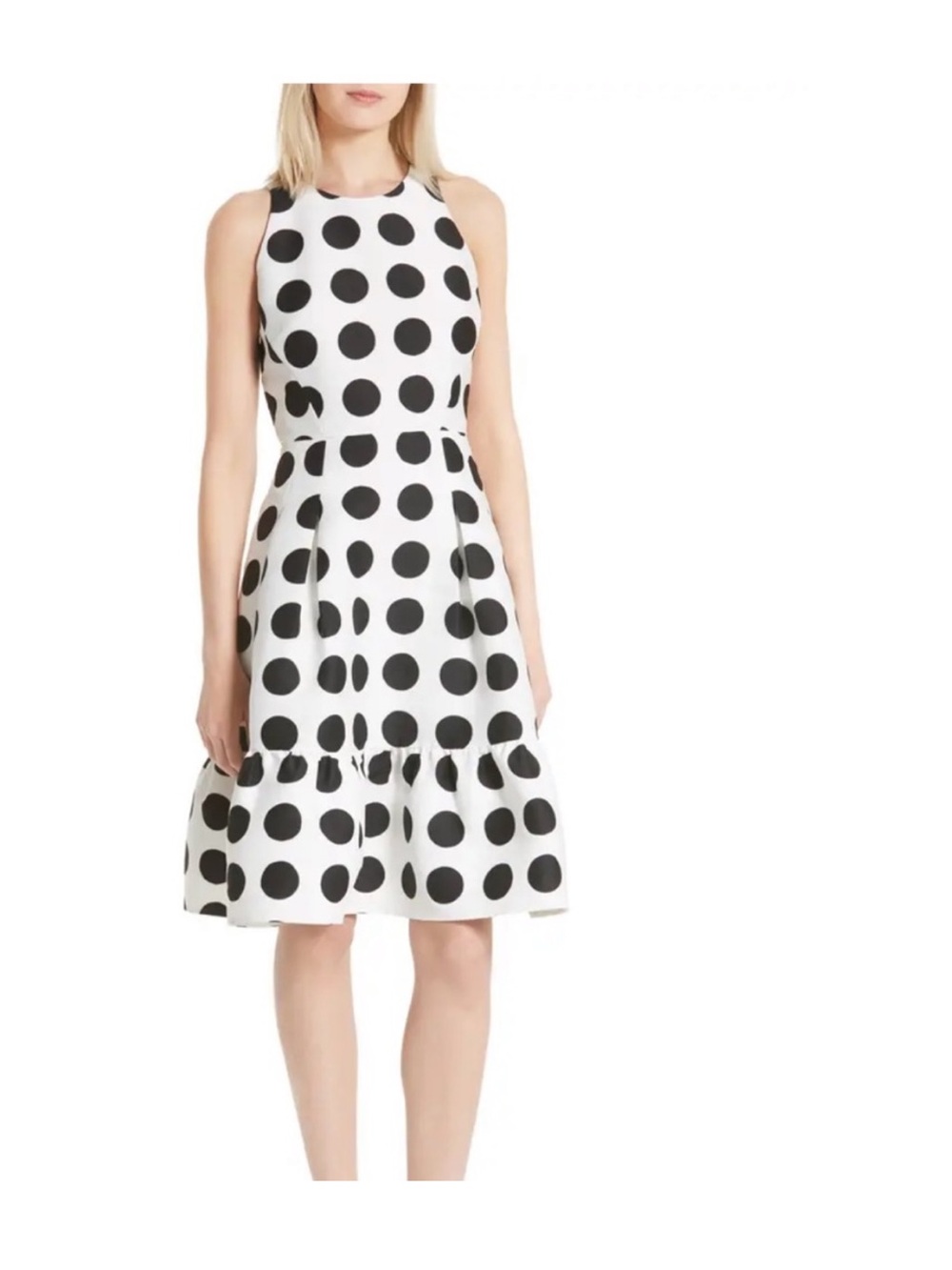 NWT Kate Spade White Fit & Flare White w/ Black Polka Dots Lined Pockets Size 00